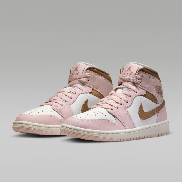 NIKE 耐吉 運動鞋 休閒鞋 女鞋 WMNS AIR JORDAN 1 MID 粉紅棕 中筒 AJ1 喬丹(BQ6472620)