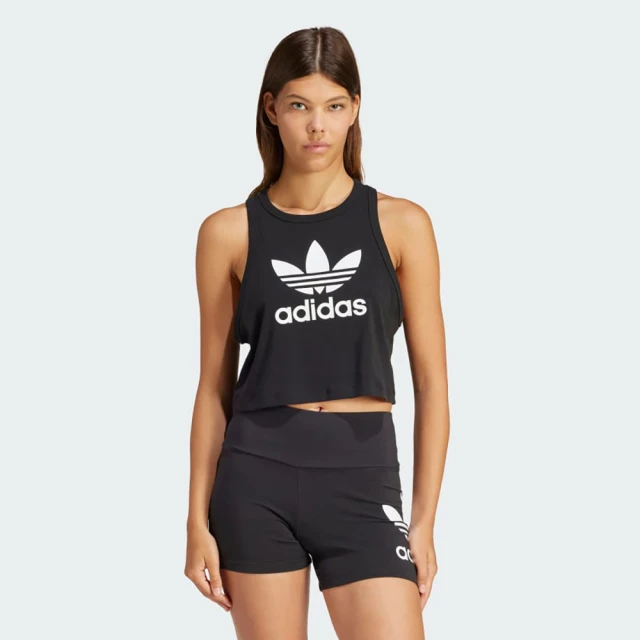 adidas 愛迪達 運動背心 女 短版 TREFOIL TANK 黑 IU0067