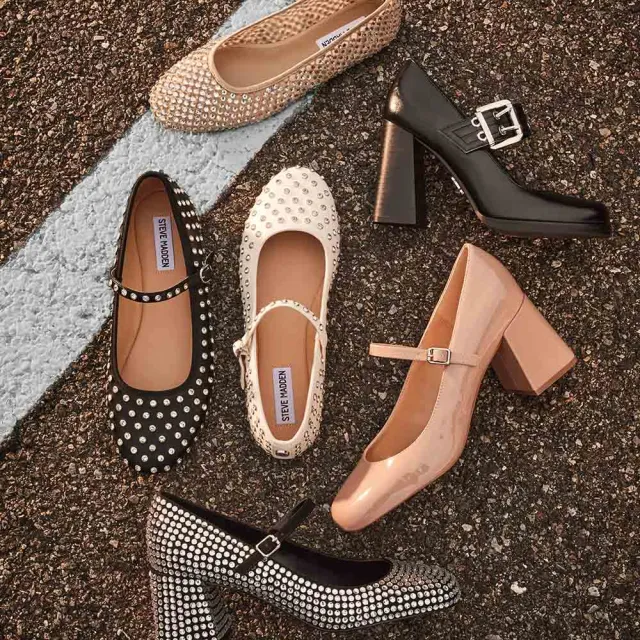 【steve madden】VINETTA-R 鑽面圓頭瑪莉珍鞋(黑色)