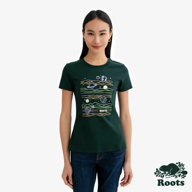 【Roots】Roots女裝- UNIVERSE SLIM FIT 短袖上衣(深綠色)