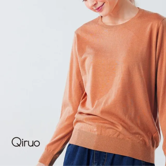 【Qiruo 奇若名品】秋冬專櫃針織長袖上衣0182A-90亮橘色小圓領百搭 