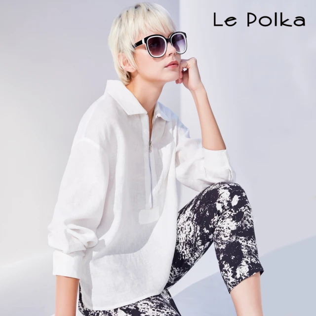 Le Polka 拉鍊設計長袖上衣-女