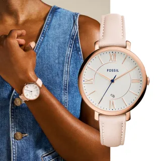 【FOSSIL 官方旗艦館】Jacqueline 粉色經典皮革指針女錶 手錶 36mm ES3988