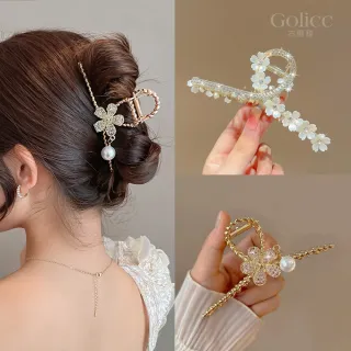 【Golicc】髮夾 金色沁雅 仙氣 大抓夾(母親節 生日 情人節 髮飾 頭飾 鯊魚夾 抓夾 禮物)