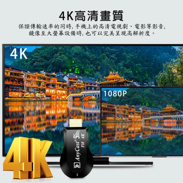 【DW 達微科技】第十代F10四核心AnyCast-4K款 雙頻5G全自動無線影音電視棒(附4大好禮)
