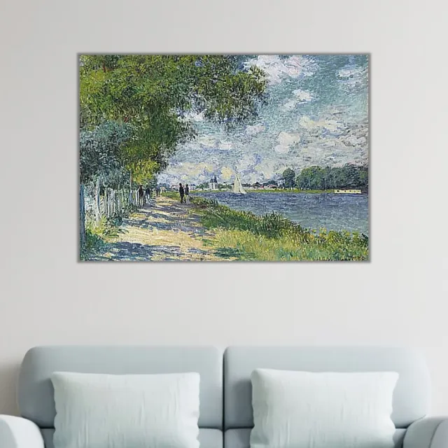 《在亞爾嘉杜的塞納河》莫內Monet．印象派畫家 世界名畫 經典名畫 風景油畫-無框60x80CM