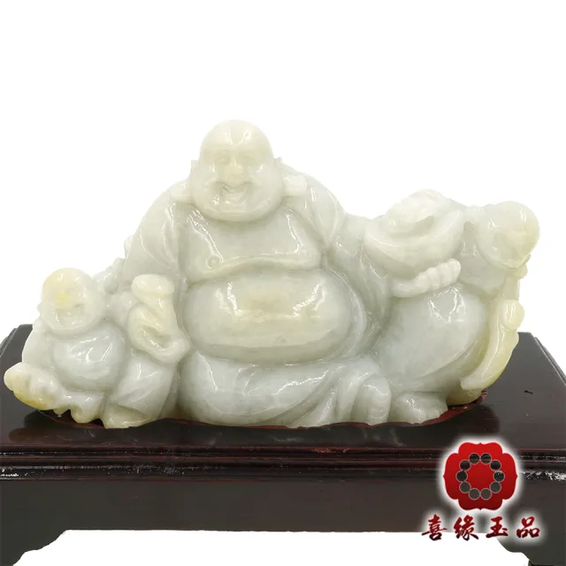 【喜緣玉品】彌勒佛 天然翡翠A貨 黃翡 歡喜彌勒 風水擺設 擺件-僅此一品(開運風水)(直)