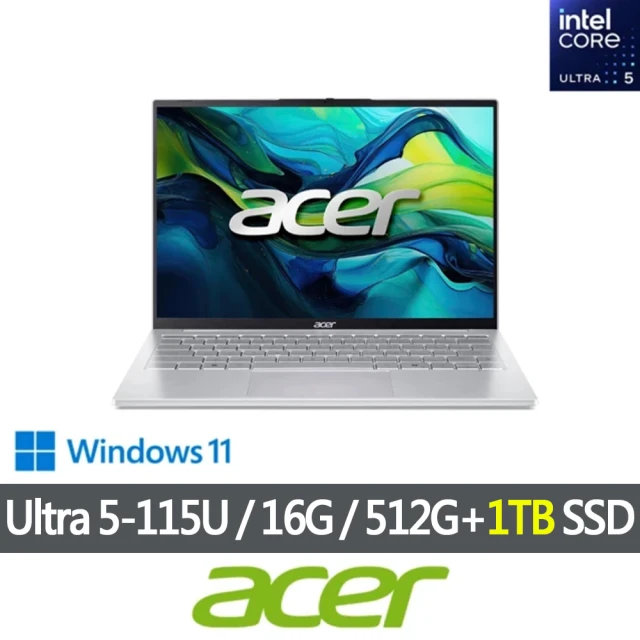 ACER 宏碁Acer 宏碁 特仕版 14吋AI輕薄筆電(Swift Lite/SFL14-54M-59CP/Ultra5-115U/16G/改裝1TB SDD/Win11)