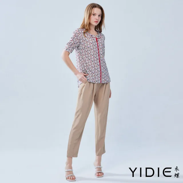 【YIDIE 衣蝶】跳色字母印花雪紡上衣-米
