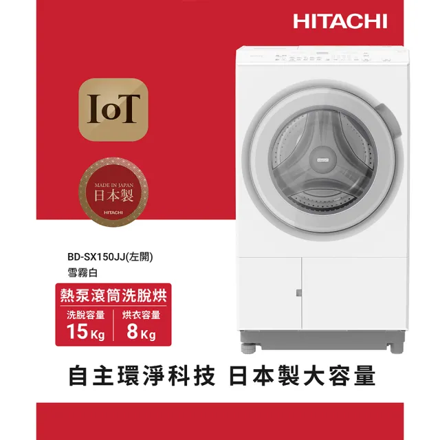 HITACHI 日立】15KG 日製AI智能感測變頻左開熱泵滾筒洗脫烘洗衣機(BD-SX150JJ-W) - momo購物網- 好評推薦-2025年2月 HITACHI 日立】15KG 日製AI智能感測變頻左開熱泵滾筒洗脫烘洗衣機(BD-SX150JJ-W) - momo購物網- 好評推薦-2025年2月