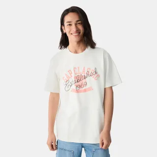 【GAP】男女同款 Logo純棉印花圓領短袖T恤-白色(725623)
