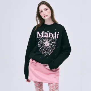 【MARDI MERCREDI】印花大學TEE 黑色 經典小雛菊 粉花 鑲飾 SWEATSHIRT FLOWER STONE EMBELLISHED