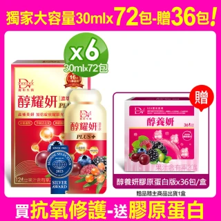 【DV 麗彤生醫】醇耀妍plus濃萃飲x6盒(加大容量及包數共72包;贈醇養妍膠原蛋白版1盒共36包/燕窩/白藜蘆醇)