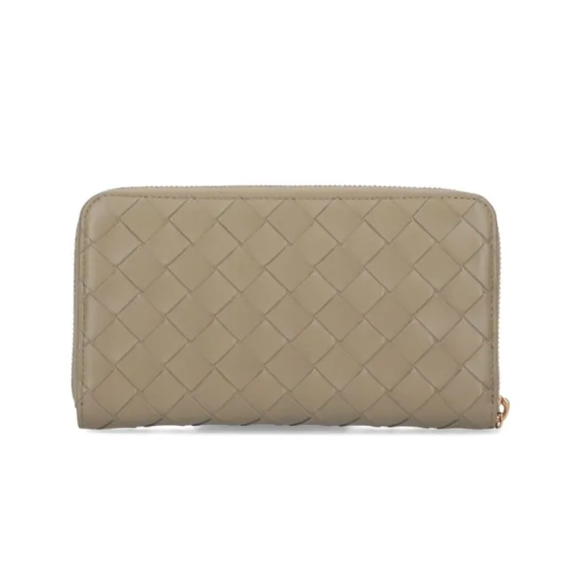 【BOTTEGA VENETA 寶緹嘉】Intrecciato Zip Around 經典編織 羊皮 拉鍊 皮夾 卡夾 長夾 灰褐色 608053