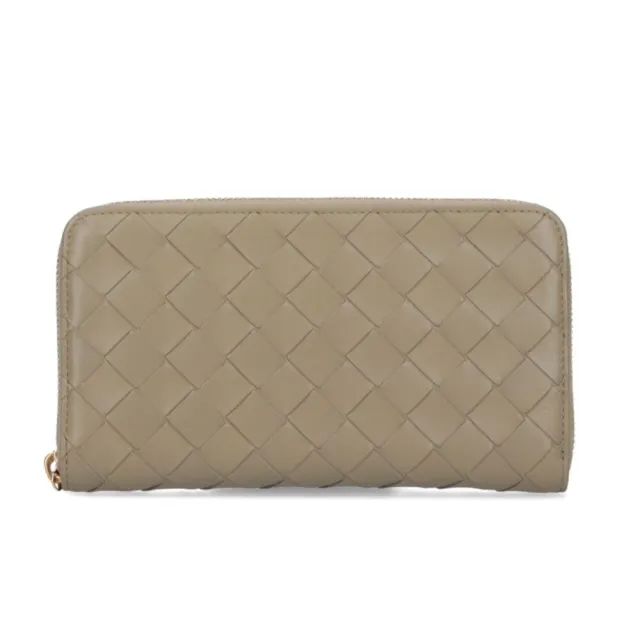 【BOTTEGA VENETA 寶緹嘉】Intrecciato Zip Around 經典編織 羊皮 拉鍊 皮夾 卡夾 長夾 灰褐色 608053