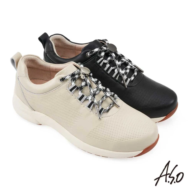 A.S.O 阿瘦集團 A.S.O健康按摩沖孔透氣休閒女鞋(米色)