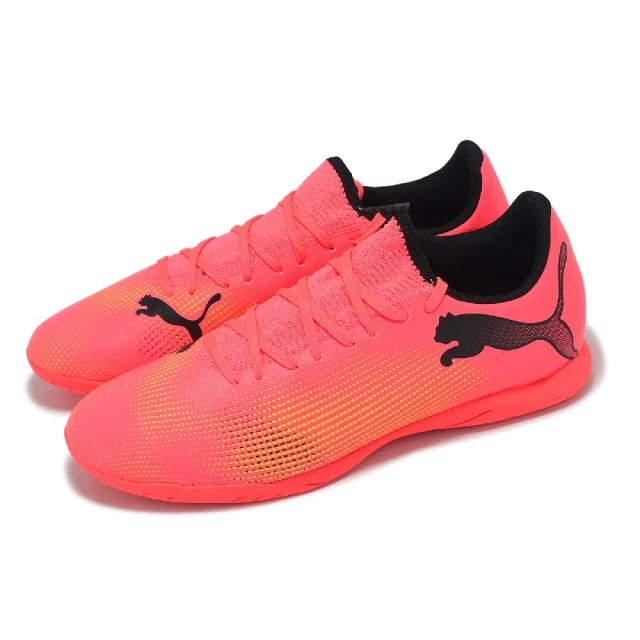 PUMA 足球鞋 Future 7 Play IT 男鞋 粉橘 黑 支撐 室內足球 運動鞋(107727-03)