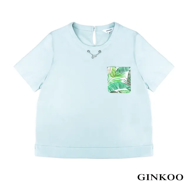 【GINKOO 俊克】飾鏈裝飾圓領上衣