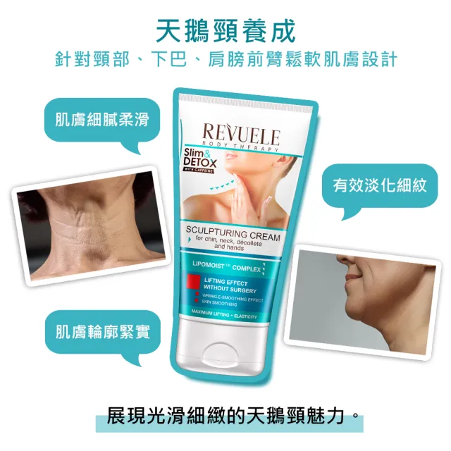 【REVUELE 瑞膚露】咖啡因緊緻美頸霜150ml(針對頸部、下巴、肩膀前臂鬆軟肌膚設計)