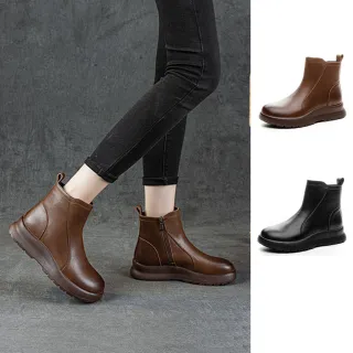 【J&H collection】英倫風新款真皮厚底短靴(棕色 / 黑色)