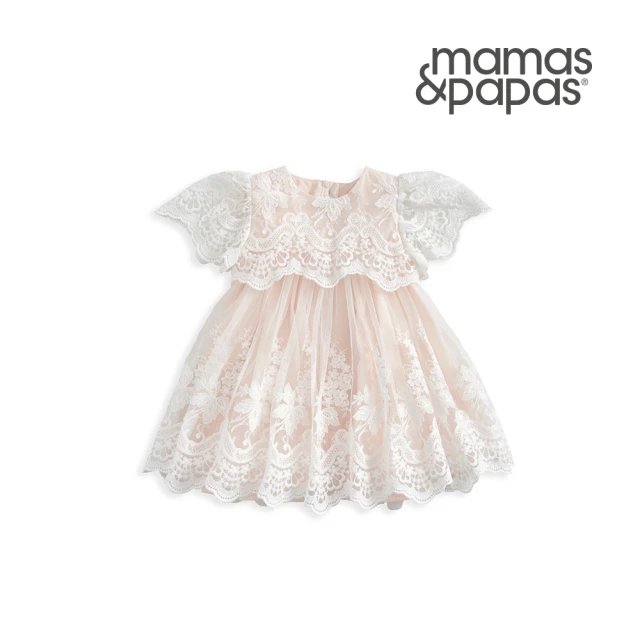 Mamas & Papas 繡紗-小包袖洋裝-粉橘(5種尺寸 Mamas & Papas 繡紗-小包袖洋裝-粉橘(5種尺寸