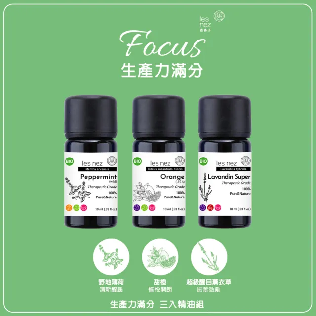 【Les nez 香鼻子】生產力滿分 三入精油組(野地薄荷 /甜橙/超級醒目薰衣草)