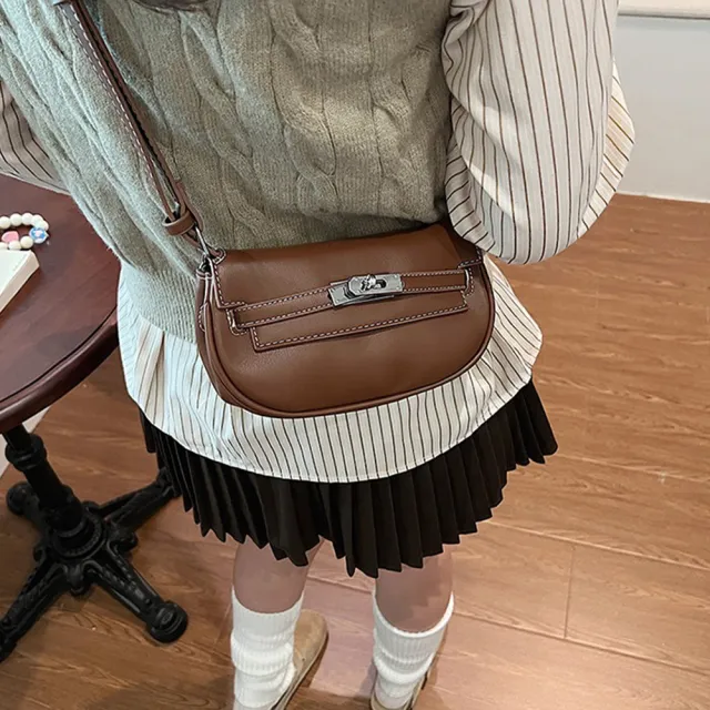 【LEESA】雙11 子母包\斜背包\馬鞍包\單肩包\小方包\隨身小包\棕色包包\可愛包包\復古百搭\腰包