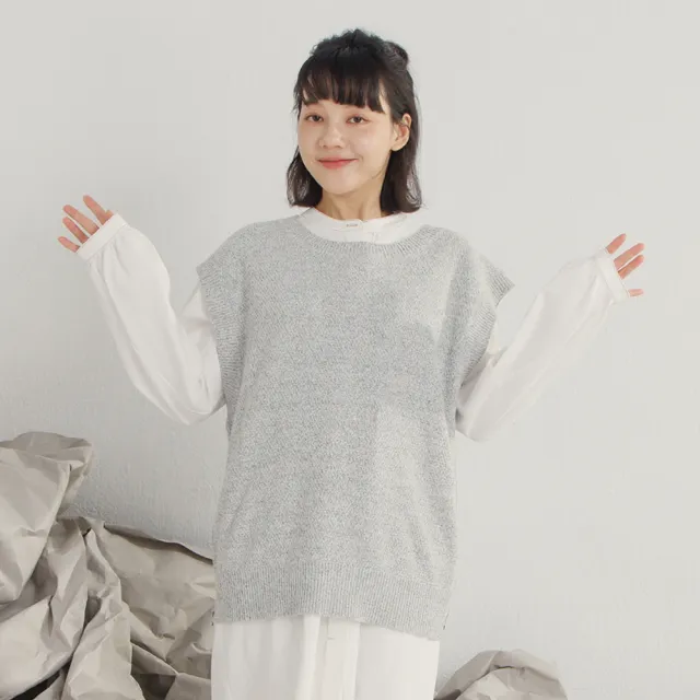 【MOSS CLUB】花紗脇邊拉鍊式開衩圓領無袖針織背心(黑 白 黃/魅力商品)