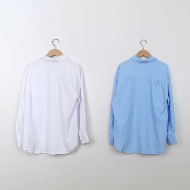 【MASTINA】不對稱領片造型長袖襯衫(藍 白/魅力商品)