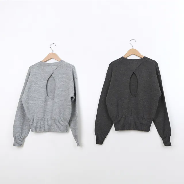 【MASTINA】休閒素面鏤空長袖針織衫(咖 灰/魅力商品)