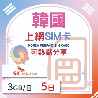 【韓國上網 SIM卡】5天方案 每日3GB降速吃到飽 4G高速上網SIM卡(隨插即用、熱點分享、韓國網卡)