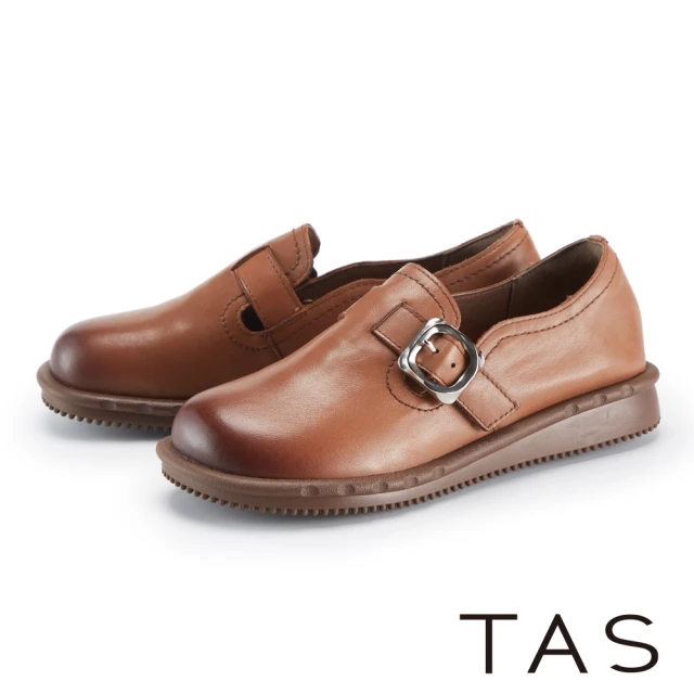 TAS 復古英倫牛皮厚底便仕樂福鞋(黑色)評價推薦
