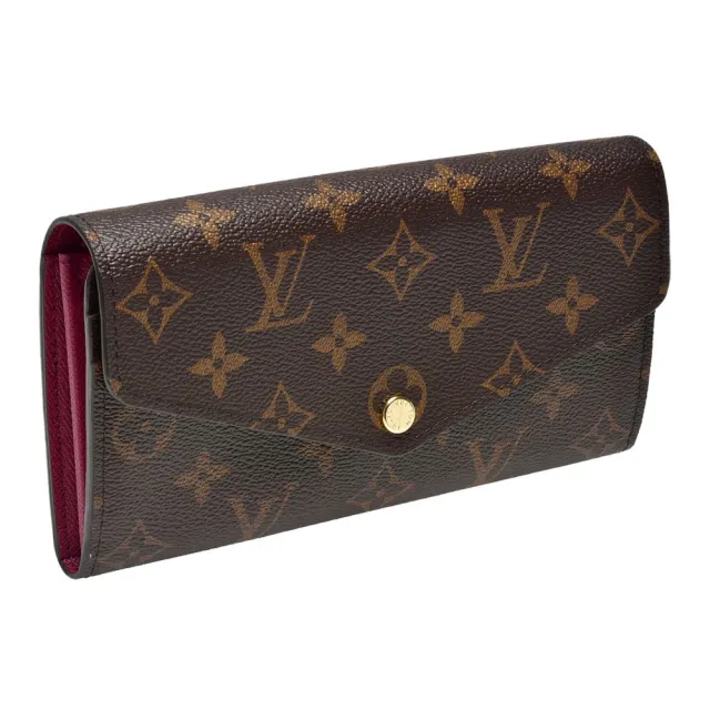 【Louis Vuitton 路易威登】M62234 經典Sarah系列Monogram帆布金釦信封式長夾(紫紅色)