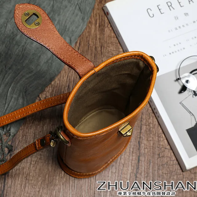 【ZHUANSHAN】真皮 迷你文藝款植鞣牛皮圓桶包 肩背包(真皮包包 黃色 / 綠色 / 咖啡色 / 黑