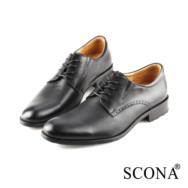 SCONA 蘇格南 全真皮 都會輕量側帶紳士鞋(黑色 084