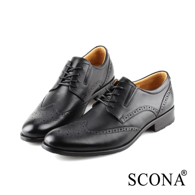 SCONA 蘇格南 全真皮 都會輕量側帶紳士鞋(黑色 084