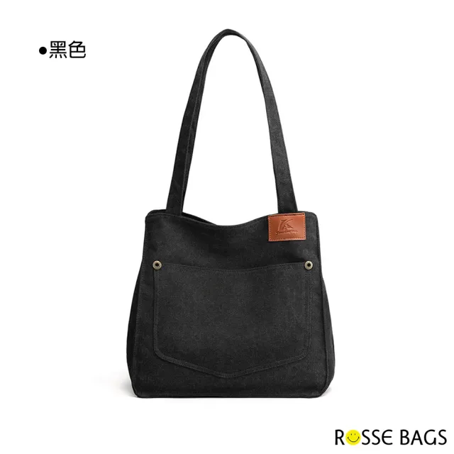【Rosse Bags】簡約百搭帆布大容量托特包(卡其色 / 灰色 / 咖啡色 / 黑色)