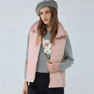 【ILEY 伊蕾】條紋絎縫拼接立領鋪棉背心(粉色；M-XL；1234533201)