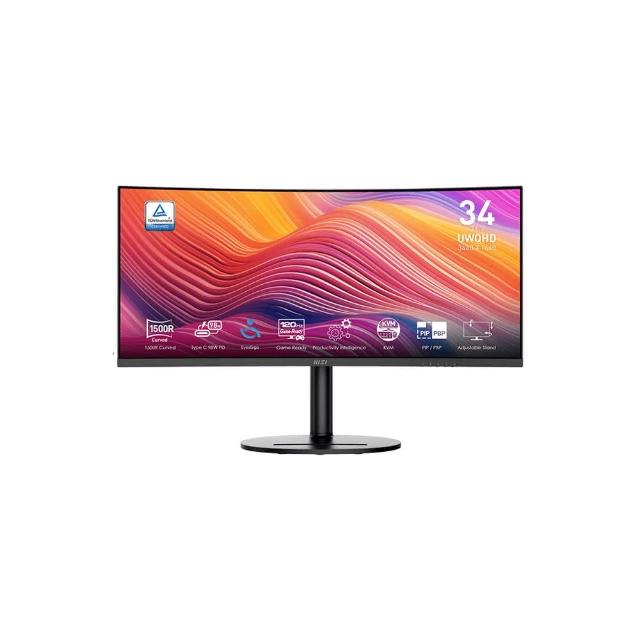 【MSI 微星】Modern MD342CQP 34型 曲面商用顯示器(2K/VA/120Hz/DP+HDMI+Type C/1500R曲度/PD快充)