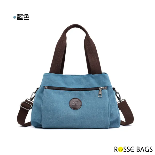 【Rosse Bags】休閒純色耐磨帆布手提斜背包(卡其 / 藍色 / 灰色 / 黑色 / 紫咖)
