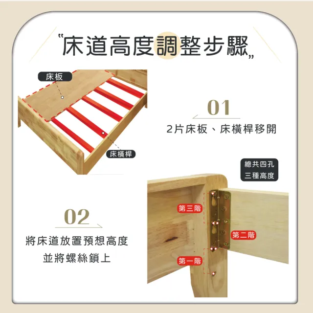 【IHouse】907北歐實木 單大3.5尺床台/收納床架(3段高度可調)