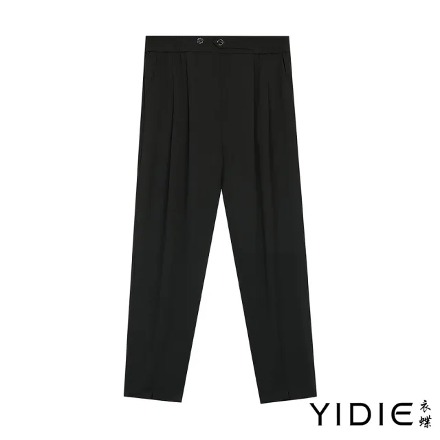 【YIDIE 衣蝶】素色造型鬆緊腰九分褲-黑