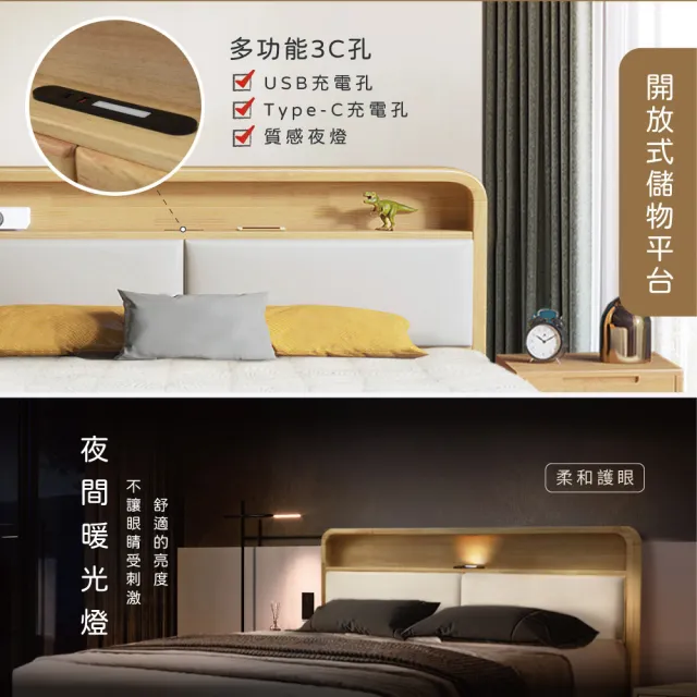 【IHouse】北歐實木 雙大6尺床組 2件組(907床台+床頭櫃)