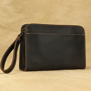 【LEEHER】交換禮物 男士真皮手包/商務包/手拿包/手拎包/真皮包包/牛皮包/多功能包包/長款皮夾/牛皮