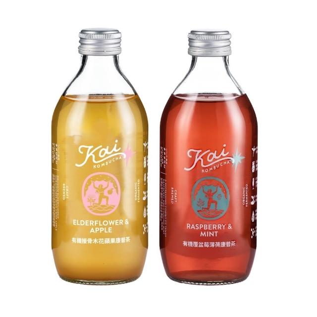 【Kai】有機接骨木花蘋果+覆盆莓薄荷康普茶330ml 12入/箱(氣泡飲 益生菌 康普茶 保健茶)