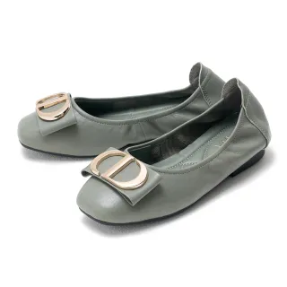 【DIANA】柔軟羊皮金屬飾釦平底娃娃鞋(綠色)