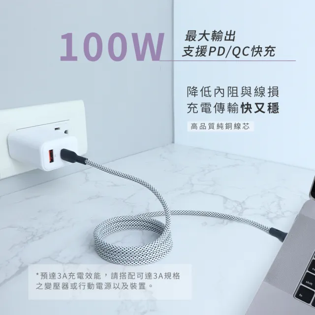 【KINYO】100W Type-C to Type-C磁吸秒收充電傳輸線1M(USB-TYC09)