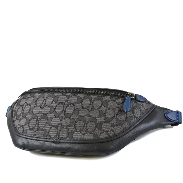 COACH 專櫃新款霧黑LOGO全皮前口袋弧形男款大款腰包(