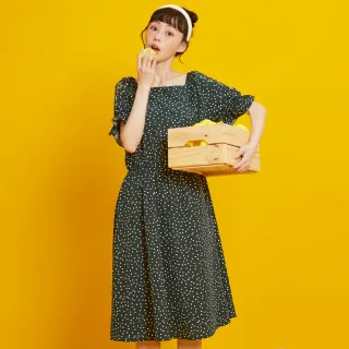 【betty’s 貝蒂思】腰間鬆緊刺繡蕾絲點點洋裝(綠色)