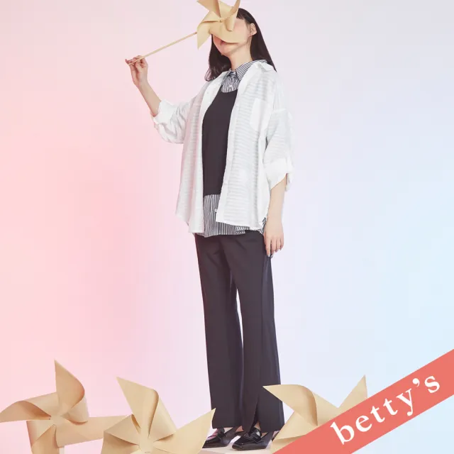 【betty’s 貝蒂思】出清品  長腿剪裁褲管開衩直筒西裝褲(黑色)